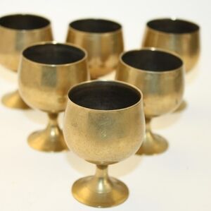 Set Of 6 Brass Shot Glasses Liquer Goblets Vintage Mini Goblets Barware